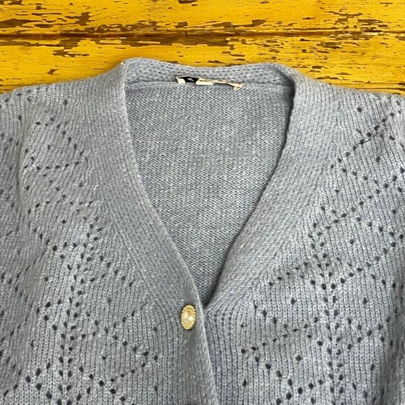 Nanette Lepore Pointelle 5 Button Cardigan Sz LG Pearl Style Buttons Preppy - Picture 3 of 9